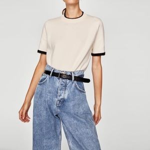 Zara White Short Sleeve Sweater